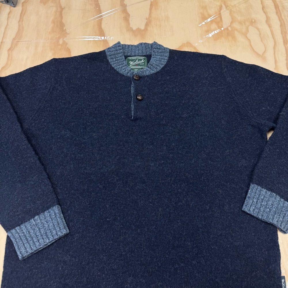 NWOT Woolrich Men's 100% Wool 1/4 Button Dark Blue Crew Neck Mohair Sweater Lg - Picture 3 of 11